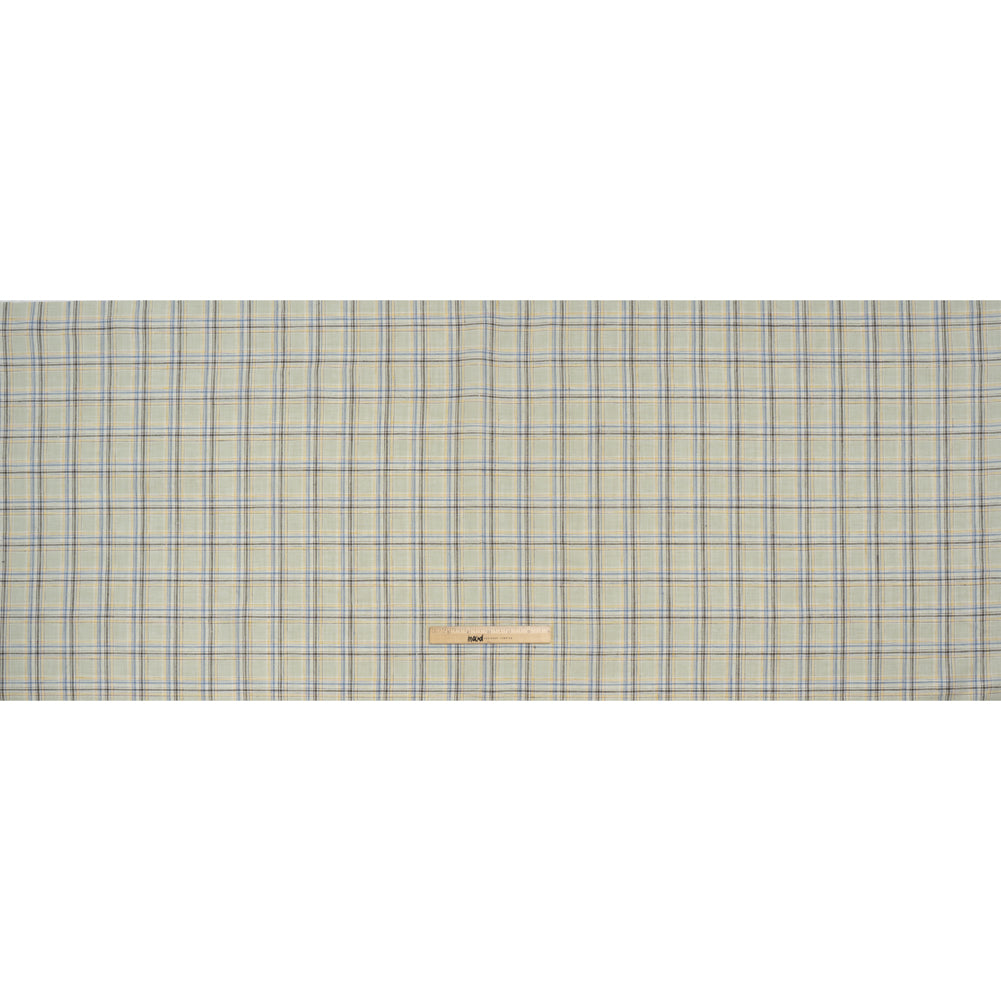 Medium Weight Linen Woven - Light Sage, Yellow and Country Blue Plaid Medium Weight Linen Woven - Light Sage, Yellow and Country Blue Plaid