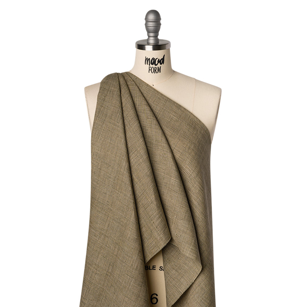 Medium Weight Linen Woven - Cream, Beige and Green Glen Check Drape Medium Weight Linen Woven - Cream, Beige and Green Glen Check Drape