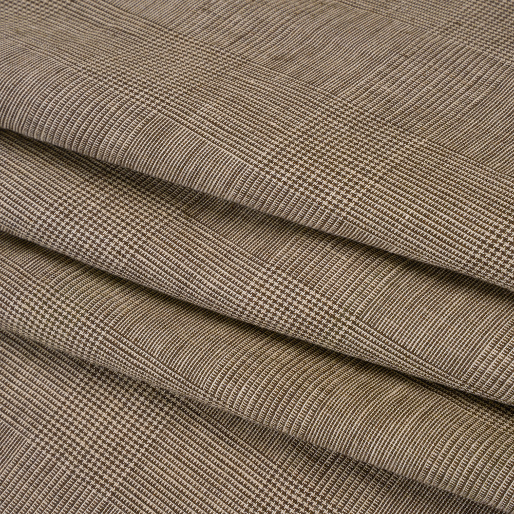 Medium Weight Linen Woven - Brown and White Glen Plaid Folded Medium Weight Linen Woven - Brown and White Glen Plaid Folded