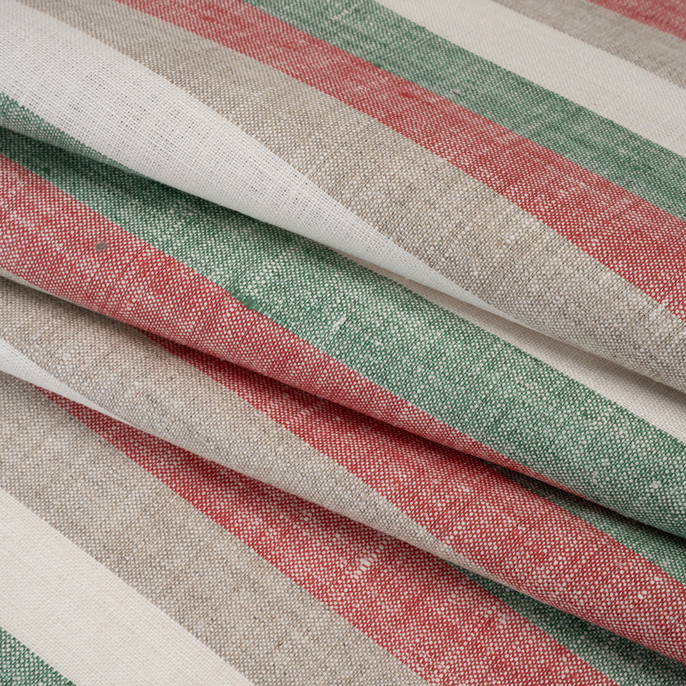 Heavyweight Linen Woven - Red, Green and White Awning Stripes Folded Heavyweight Linen Woven - Red, Green and White Awning Stripes Folded