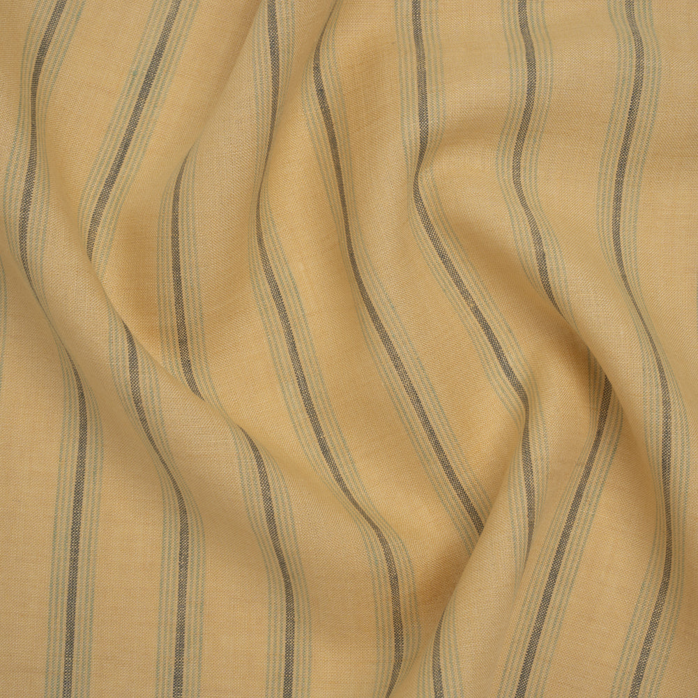 Medium Weight Linen Woven - Soft Yellow, Sage and Basil Green Stripes Medium Weight Linen Woven - Soft Yellow, Sage and Basil Green Stripes