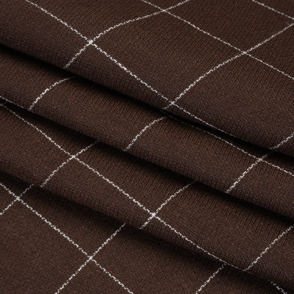 Linen Twill - Chocolate Brown and White Windowpane Check Folded Linen Twill - Chocolate Brown and White Windowpane Check Folded