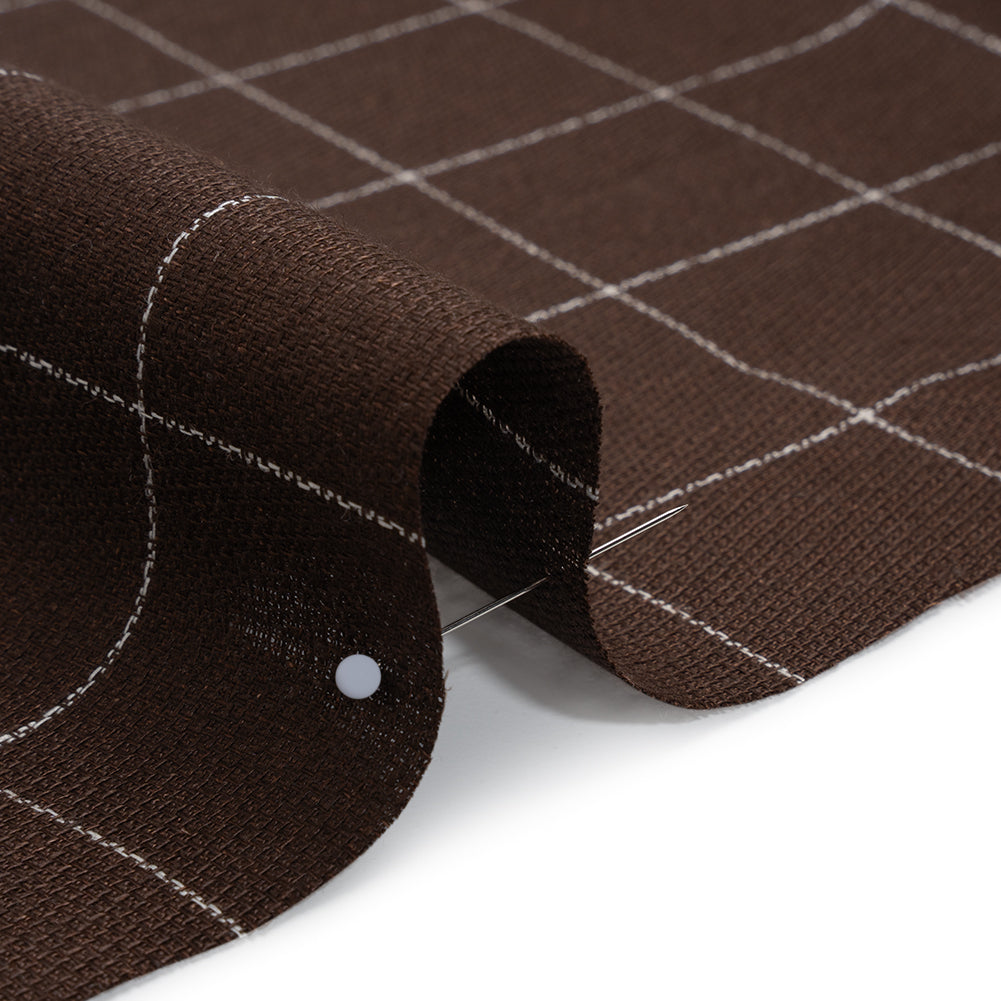 Linen Twill - Chocolate Brown and White Windowpane Check Detail Linen Twill - Chocolate Brown and White Windowpane Check Detail