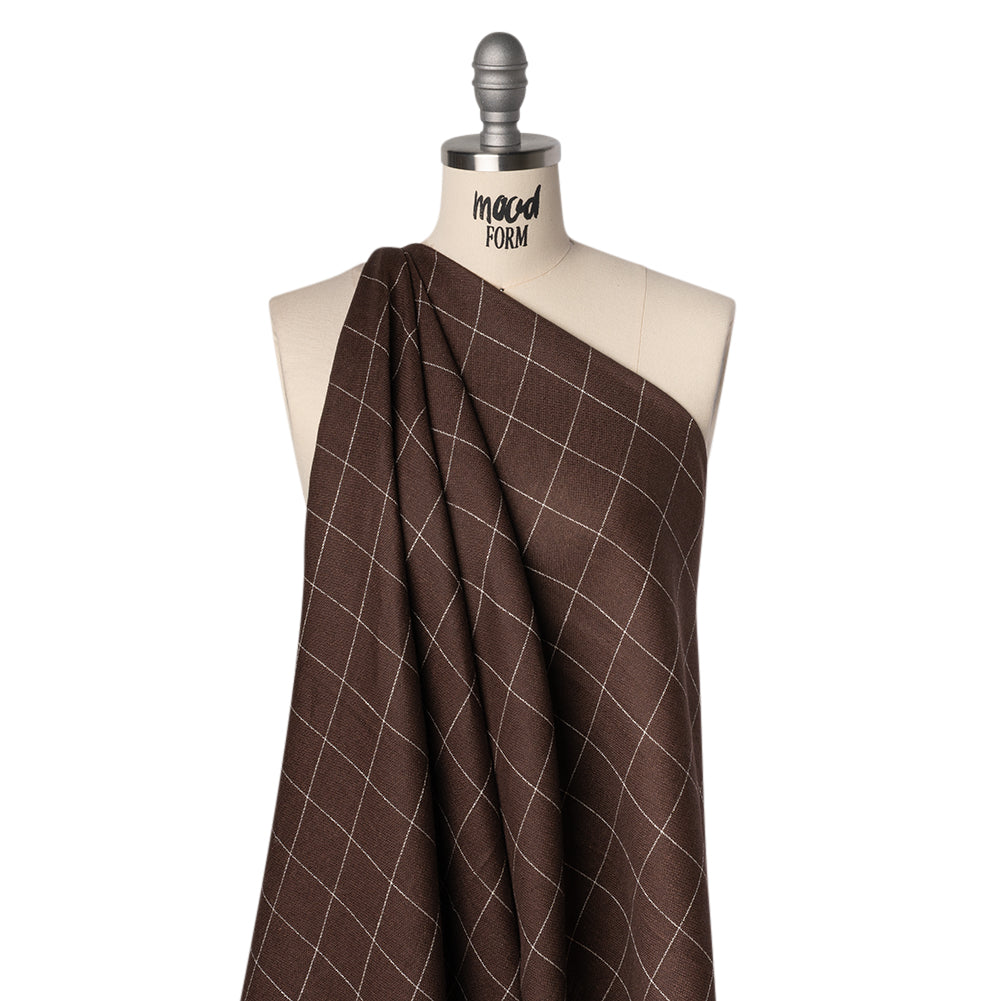 Linen Twill - Chocolate Brown and White Windowpane Check Drape Linen Twill - Chocolate Brown and White Windowpane Check Drape