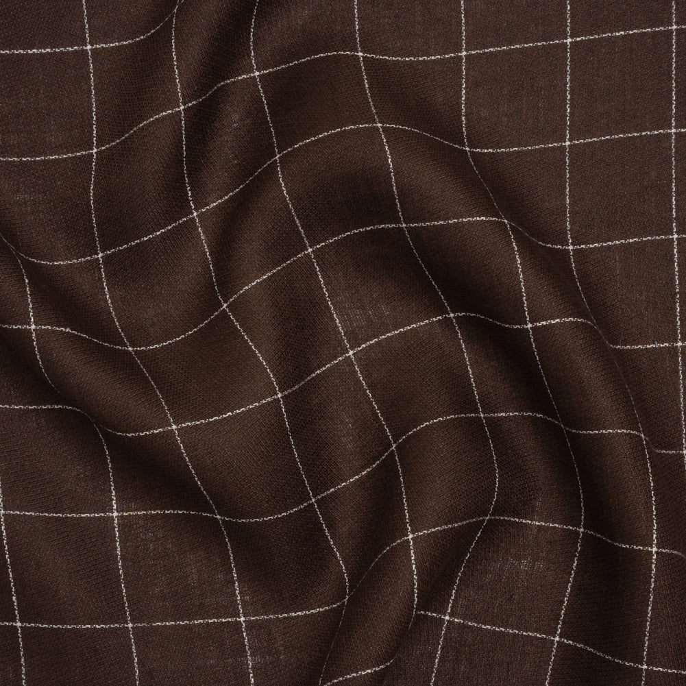 Linen Twill - Chocolate Brown and White Windowpane Check Linen Twill - Chocolate Brown and White Windowpane Check
