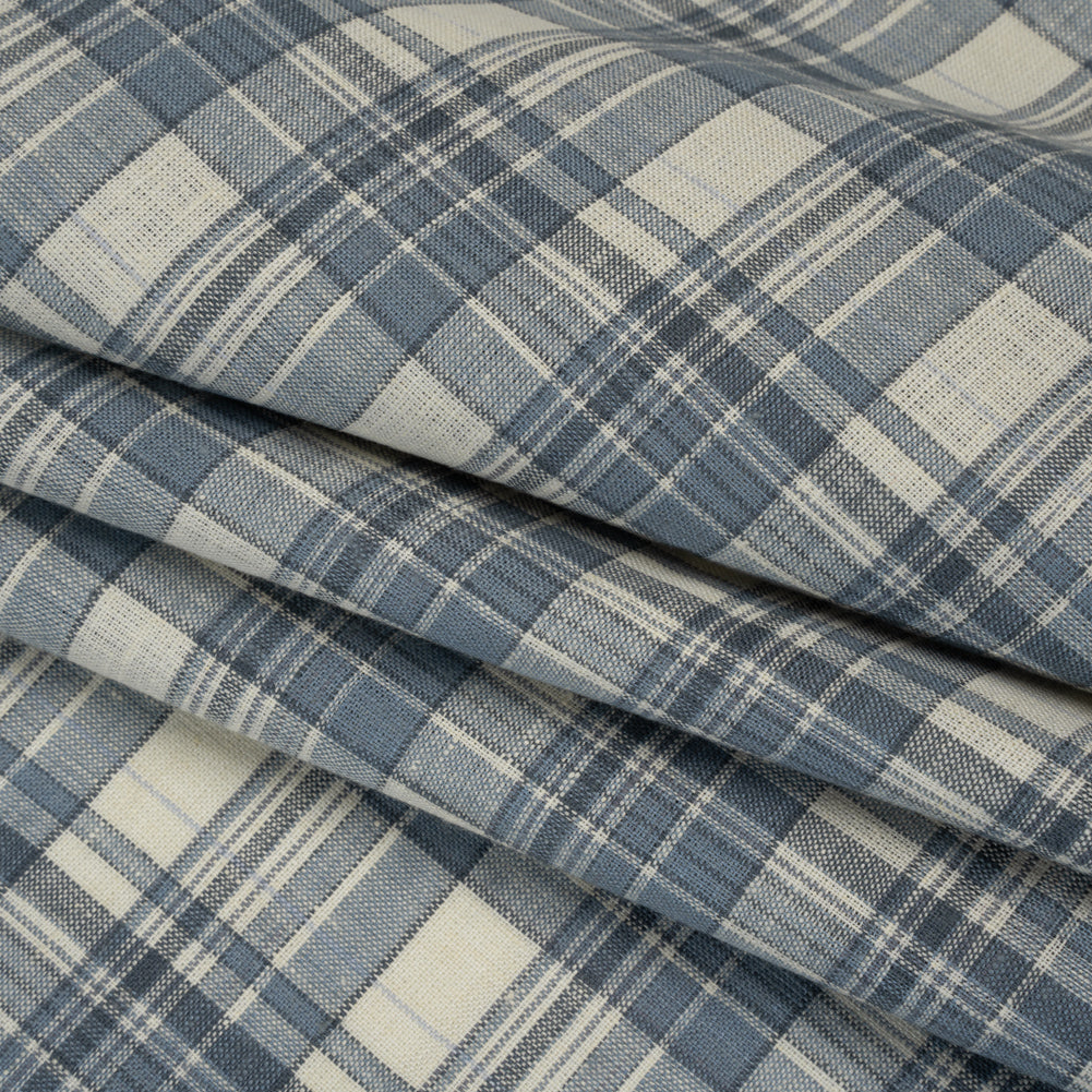 Medium Weight Linen Woven - Country Blue and Cream Plaid Folded Medium Weight Linen Woven - Country Blue and Cream Plaid Folded