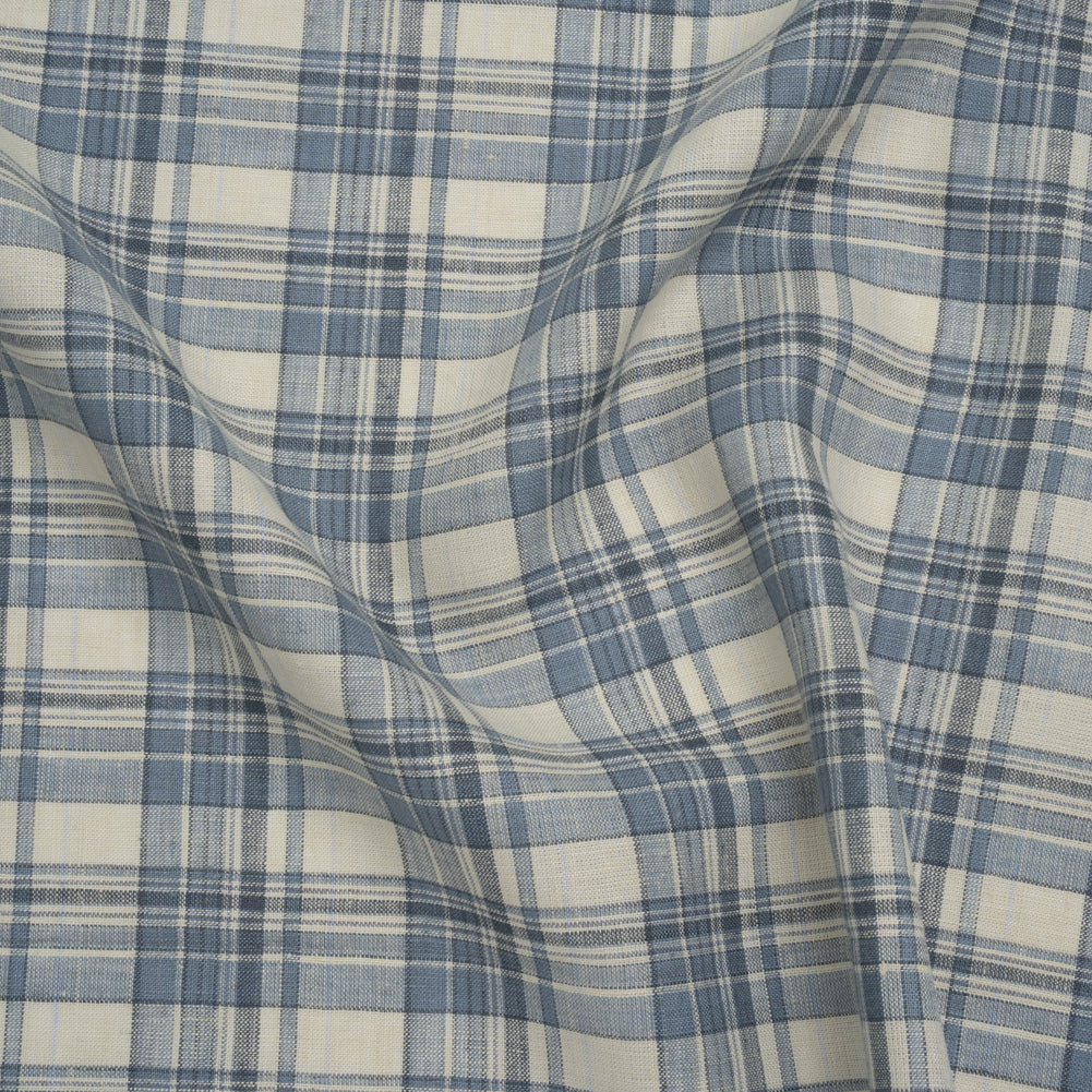 Medium Weight Linen Woven - Country Blue and Cream Plaid Medium Weight Linen Woven - Country Blue and Cream Plaid