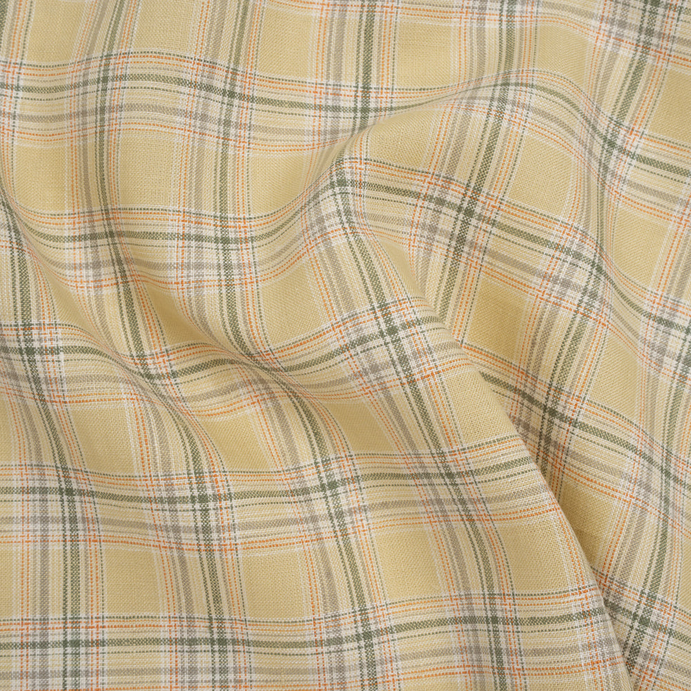 Lightweight Linen Woven - Yellow Beige, Basil Green and Orange Plaid Lightweight Linen Woven - Yellow Beige, Basil Green and Orange Plaid