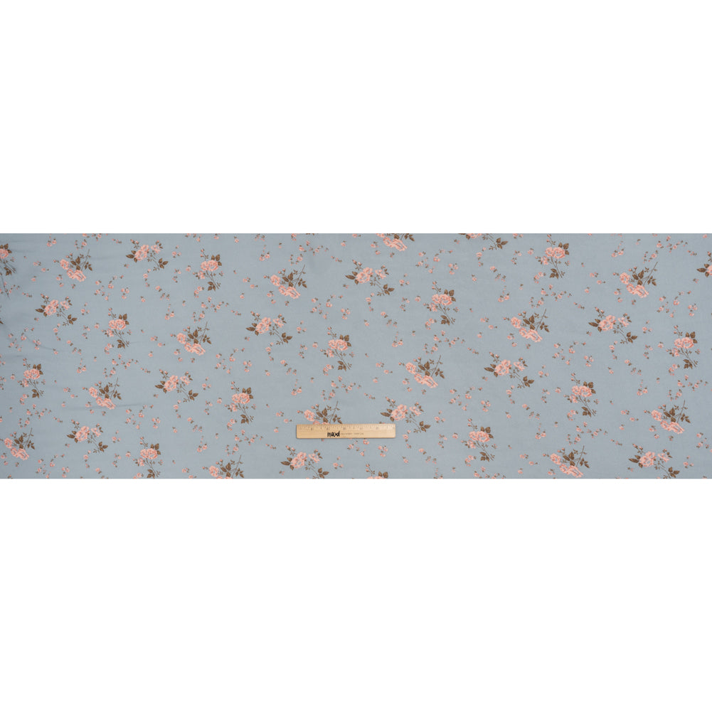 Viscose Georgette Print - Stone Blue and Soft Princess Pink Floral - Designer Deadstock - Full Viscose Georgette Print - Stone Blue and Soft Princess Pink Floral - Designer Deadstock - Full