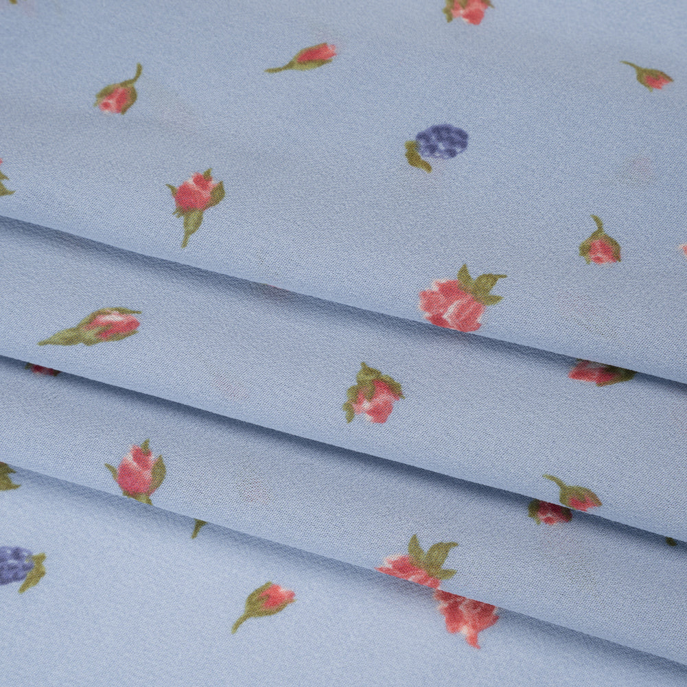Viscose Georgette Print by The Reformation - Periwinkle Blue, Blush Pink and Royal Purple Berry Floral - Deadstock - Folded Viscose Georgette Print by The Reformation - Periwinkle Blue, Blush Pink and Royal Purple Berry Floral - Deadstock - Folded