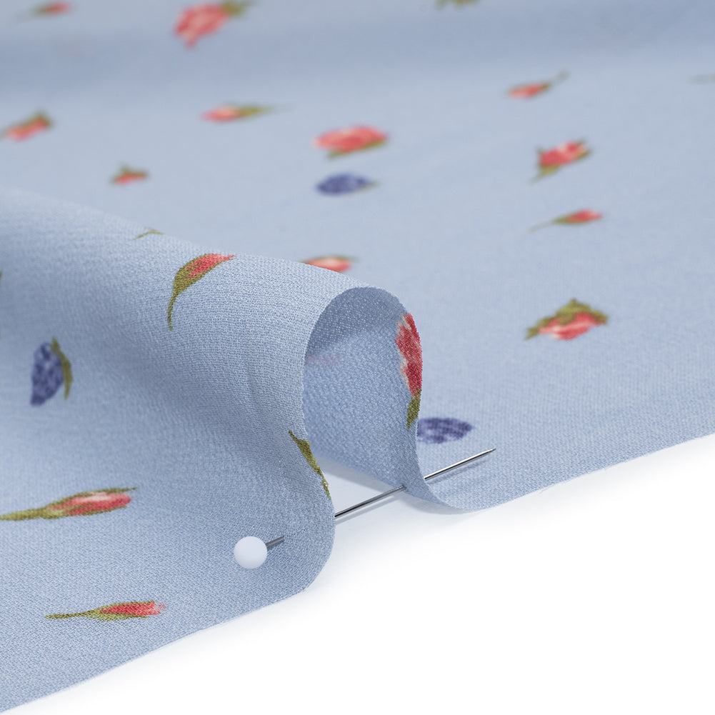 Viscose Georgette Print by The Reformation - Periwinkle Blue, Blush Pink and Royal Purple Berry Floral - Deadstock - Detail Viscose Georgette Print by The Reformation - Periwinkle Blue, Blush Pink and Royal Purple Berry Floral - Deadstock - Detail