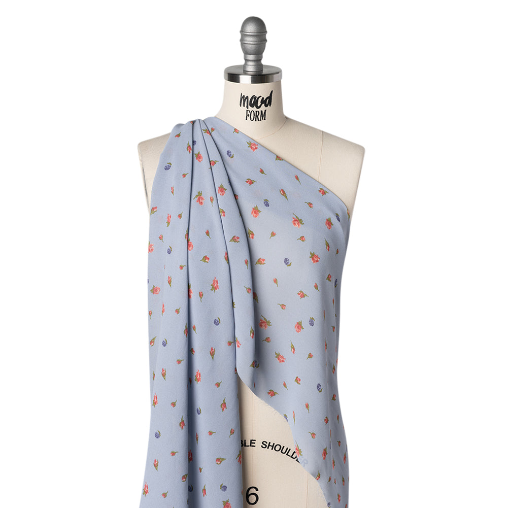 Viscose Georgette Print by The Reformation - Periwinkle Blue, Blush Pink and Royal Purple Berry Floral - Deadstock - Drape Viscose Georgette Print by The Reformation - Periwinkle Blue, Blush Pink and Royal Purple Berry Floral - Deadstock - Drape