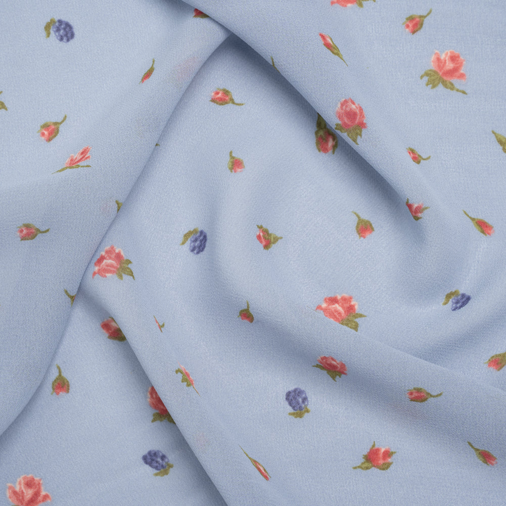 Viscose Georgette Print by The Reformation - Periwinkle Blue, Blush Pink and Royal Purple Berry Floral - Deadstock Viscose Georgette Print by The Reformation - Periwinkle Blue, Blush Pink and Royal Purple Berry Floral - Deadstock