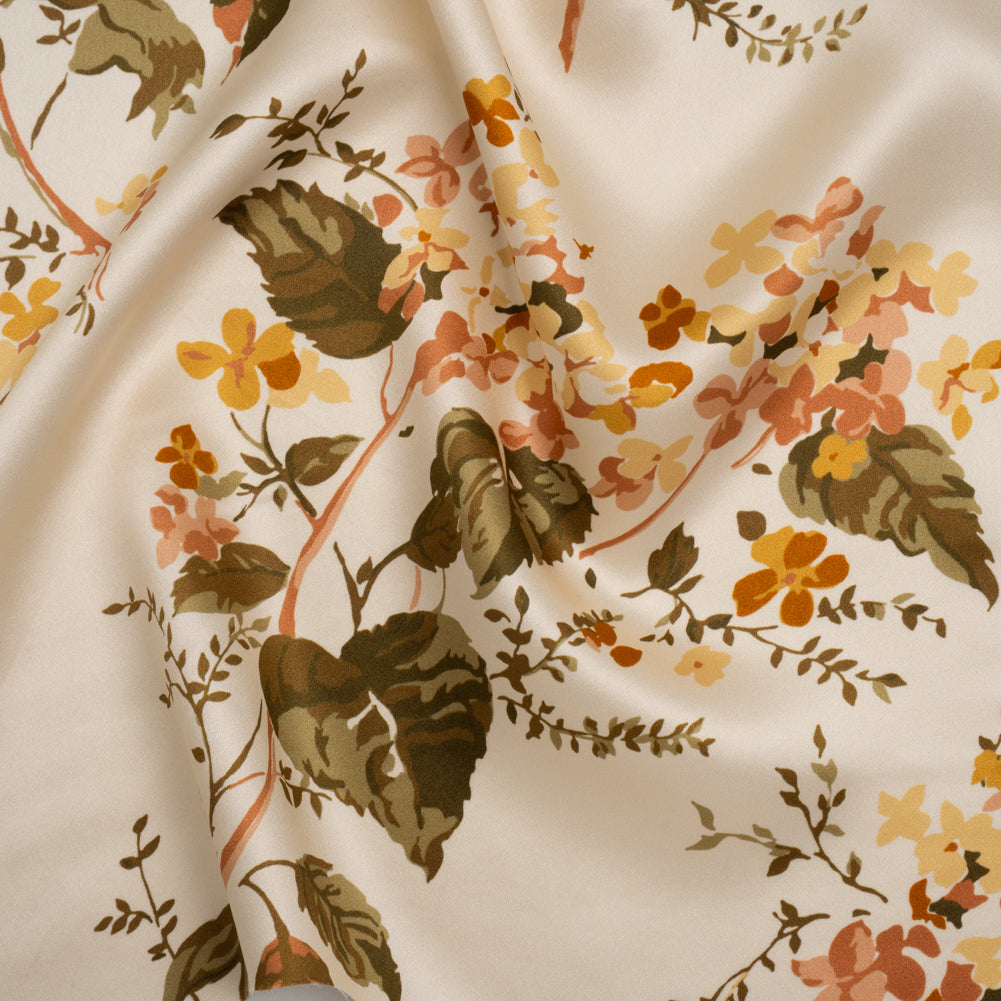 Silk Charmeuse Print by The Reformation - Champagne Cream, Light Dusty Golden Yellow, Blush Pink Floral - Deadstock Silk Charmeuse Print by The Reformation - Champagne Cream, Light Dusty Golden Yellow, Blush Pink Floral - Deadstock