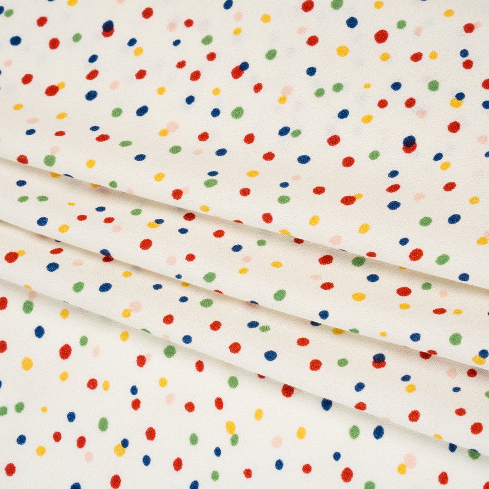 Sustainable Viscose Crepe Print - Rainbow Painterly Confetti Dots - Designer Deadstock - Folded Sustainable Viscose Crepe Print - Rainbow Painterly Confetti Dots - Designer Deadstock - Folded