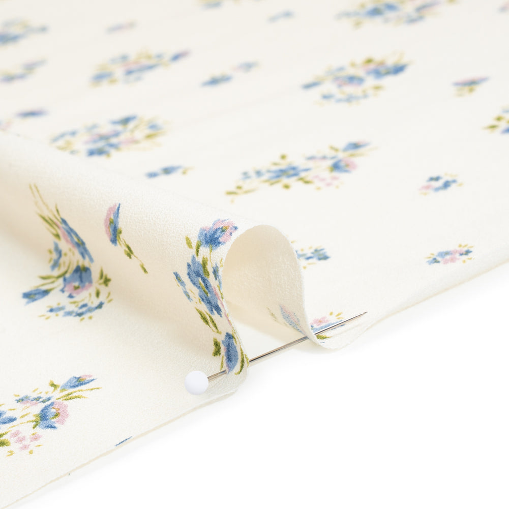 Sustainable Viscose Crepe Print - Steel Blue, Lilac Purple and Cream Floral - Designer Deadstock - Detail Sustainable Viscose Crepe Print - Steel Blue, Lilac Purple and Cream Floral - Designer Deadstock - Detail