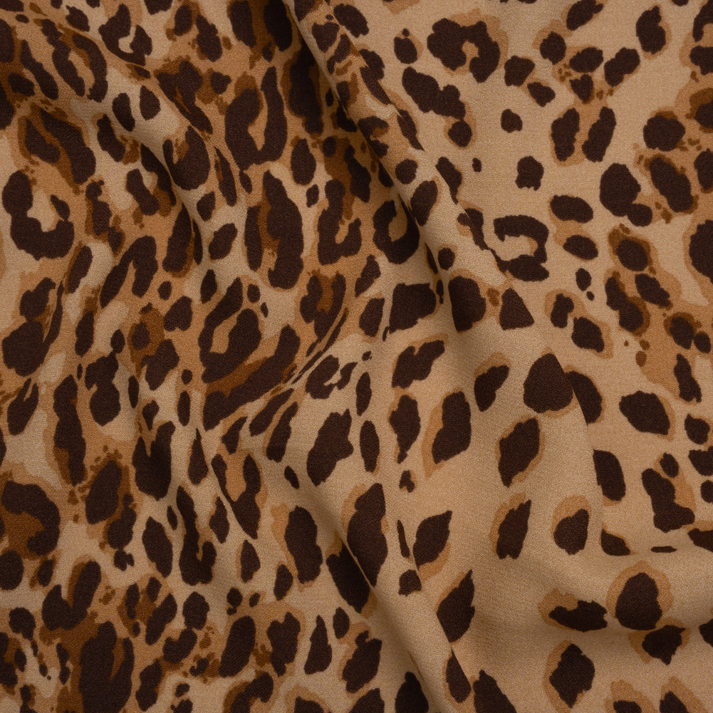 Sustainable Viscose Crepe Print - Chocolate Brown and Toffee Tan Leopard Spots - Designer Deadstock Sustainable Viscose Crepe Print - Chocolate Brown and Toffee Tan Leopard Spots - Designer Deadstock