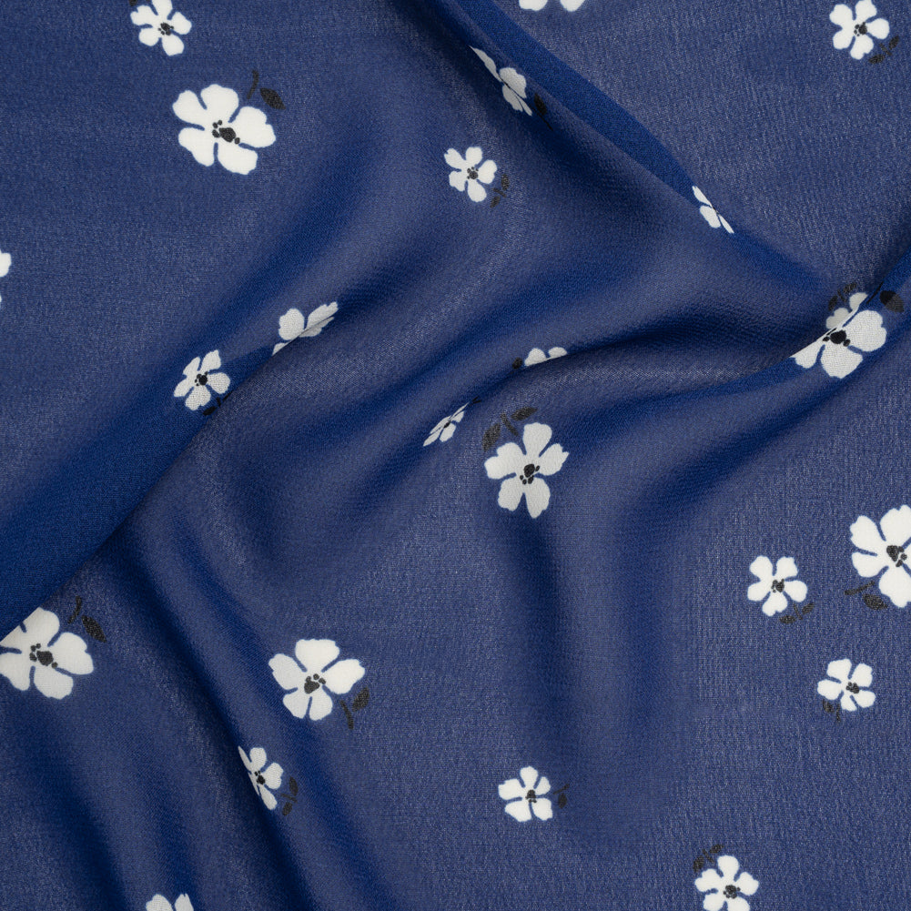 Viscose Georgette Print by The Reformation -Navy Blue and White Floral - Deadstock Viscose Georgette Print by The Reformation -Navy Blue and White Floral - Deadstock