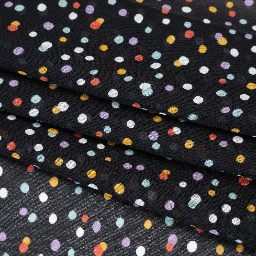Viscose Georgette Print - Candy Red, Turquoise Blue and Lilac Purple Speckled Confetti Dots - Designer Deadstock - Folded Viscose Georgette Print - Candy Red, Turquoise Blue and Lilac Purple Speckled Confetti Dots - Designer Deadstock - Folded