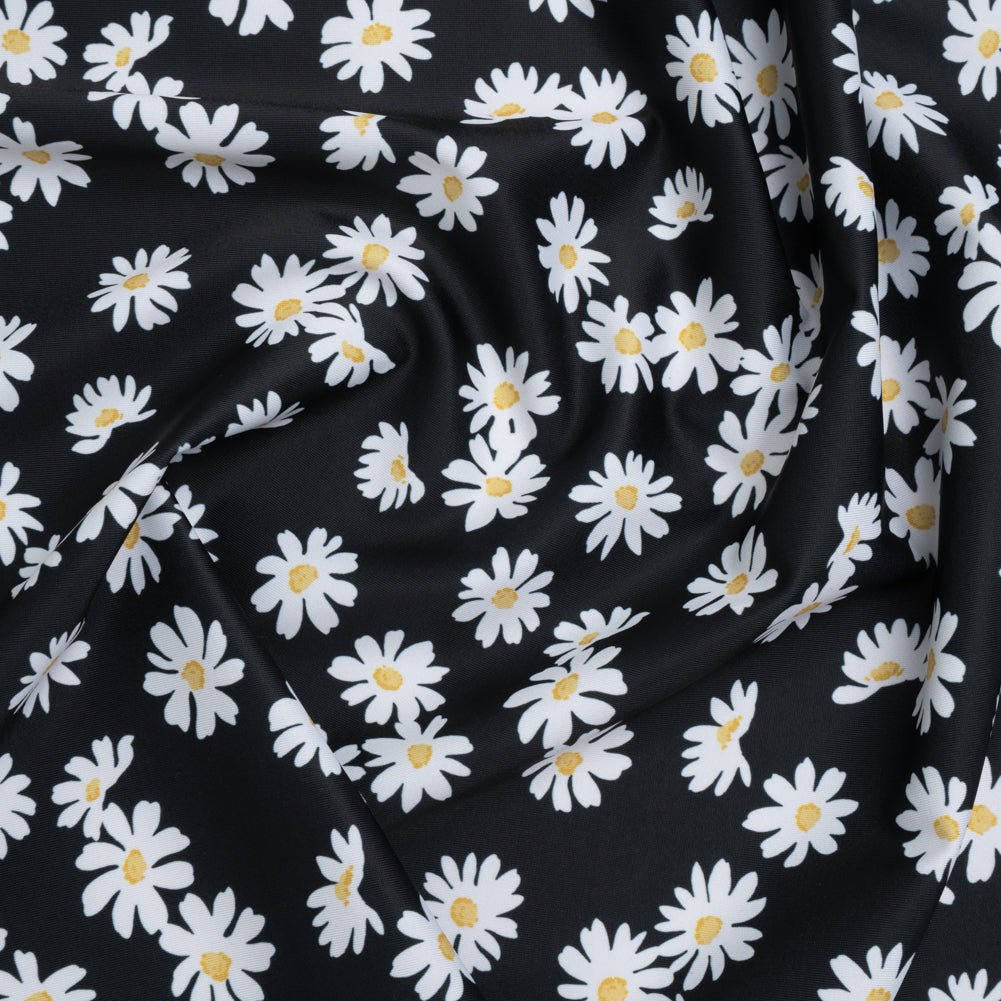Stretch Econyl Nylon Jersey Print - Sun Gold Yellow, White and Black Daisy Floral - Designer Deadstock Stretch Econyl Nylon Jersey Print - Sun Gold Yellow, White and Black Daisy Floral - Designer Deadstock