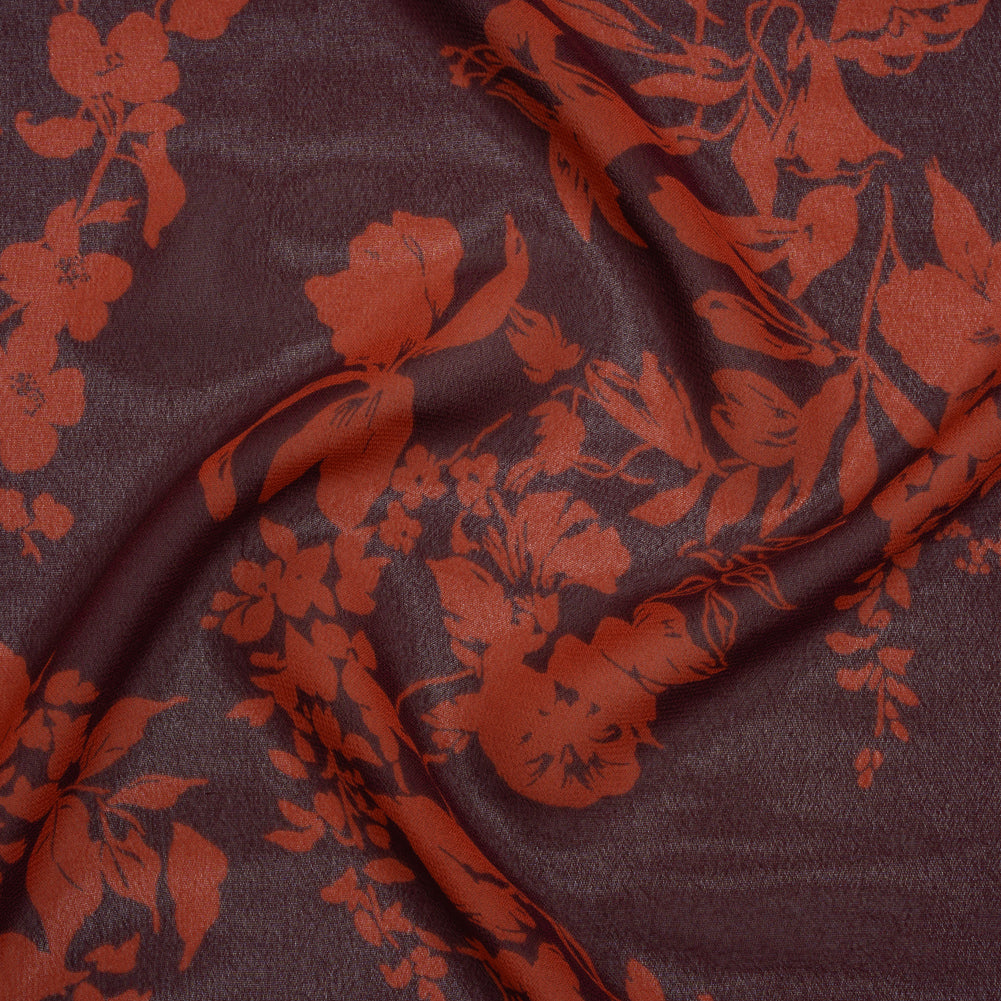 Viscose Georgette Print by The Reformation - Deep Scarlet Red and Mulberry Purple Floral - Deadstock Viscose Georgette Print by The Reformation - Deep Scarlet Red and Mulberry Purple Floral - Deadstock