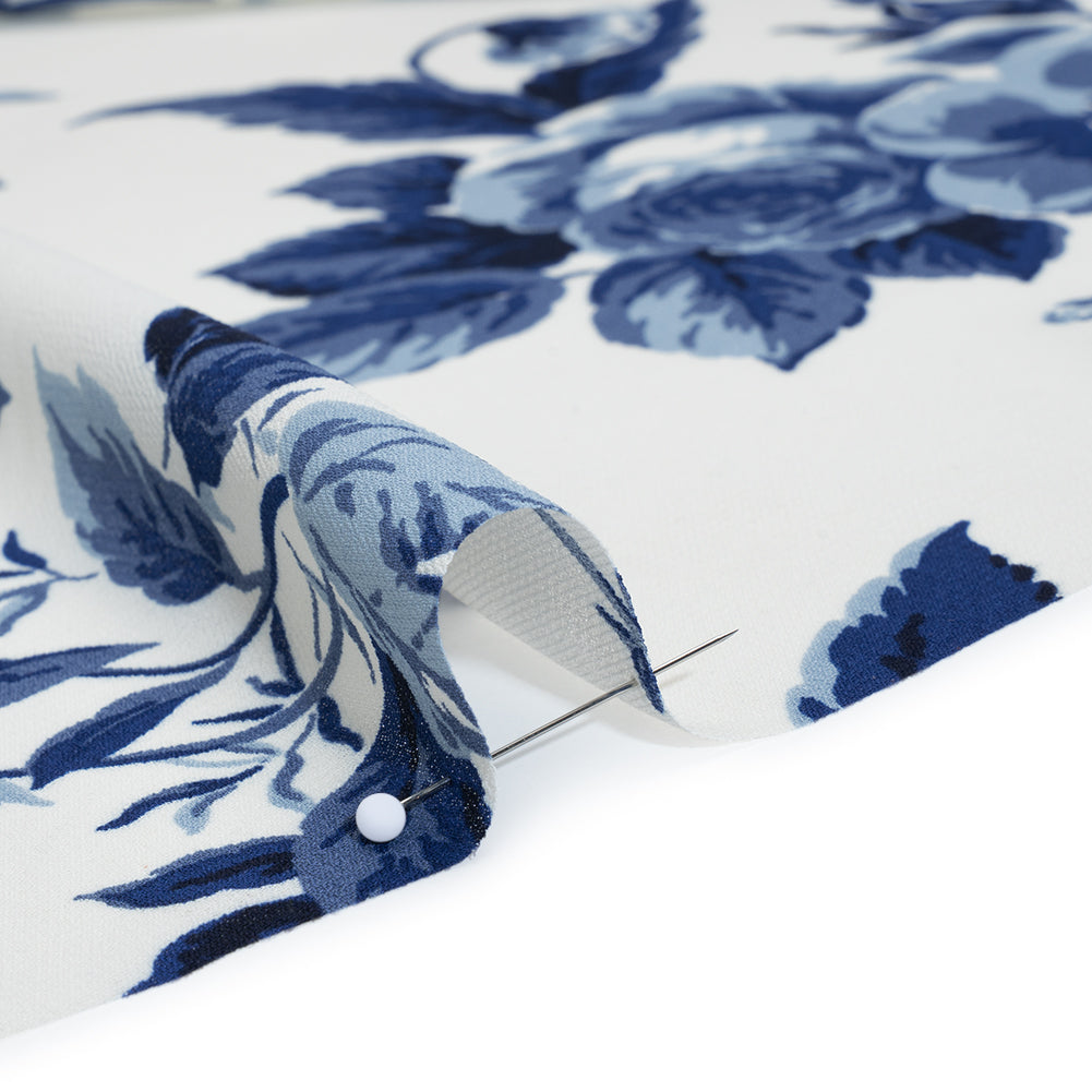Viscose Georgette Print by The Reformation - Royal Blue and Off White Floral - Deadstock - Detail Viscose Georgette Print by The Reformation - Royal Blue and Off White Floral - Deadstock - Detail