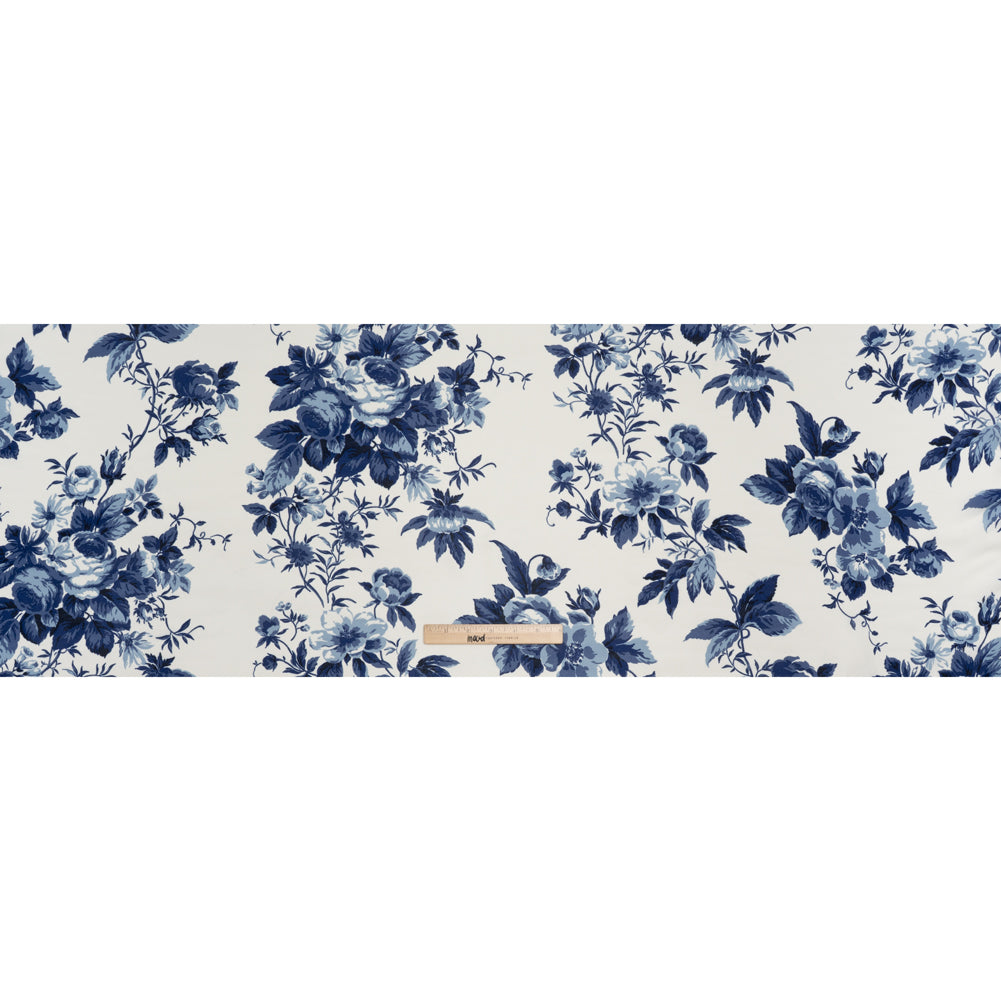 Viscose Georgette Print by The Reformation - Royal Blue and Off White Floral - Deadstock - Full Viscose Georgette Print by The Reformation - Royal Blue and Off White Floral - Deadstock - Full