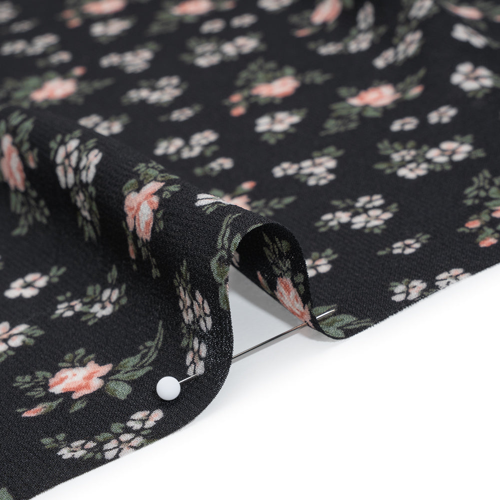 Viscose Georgette Print - Soft Pink, Forest Green and Black Floral - Designer Deadstock - Detail Viscose Georgette Print - Soft Pink, Forest Green and Black Floral - Designer Deadstock - Detail
