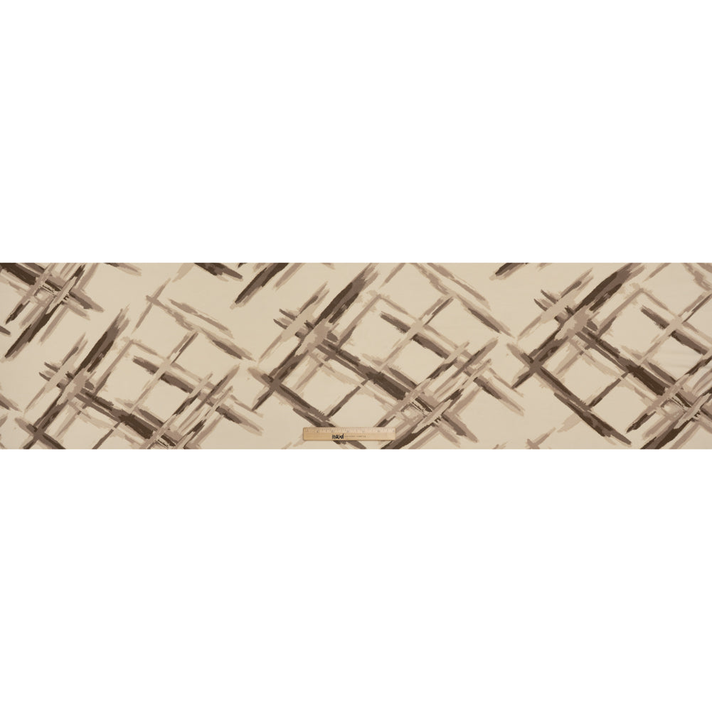 Viscose Georgette Print - Light Beige and Coffee Brown Painterly Criss Cross Lines - Designer Deadstock - Full Viscose Georgette Print - Light Beige and Coffee Brown Painterly Criss Cross Lines - Designer Deadstock - Full
