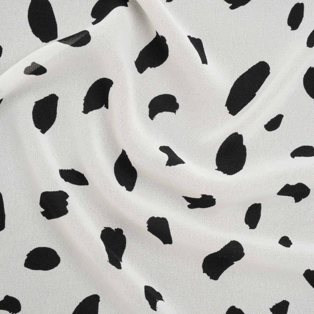 Viscose Georgette Print - Ink Black and Ivory White Painterly Brush Strokes - Designer Deadstock Viscose Georgette Print - Ink Black and Ivory White Painterly Brush Strokes - Designer Deadstock