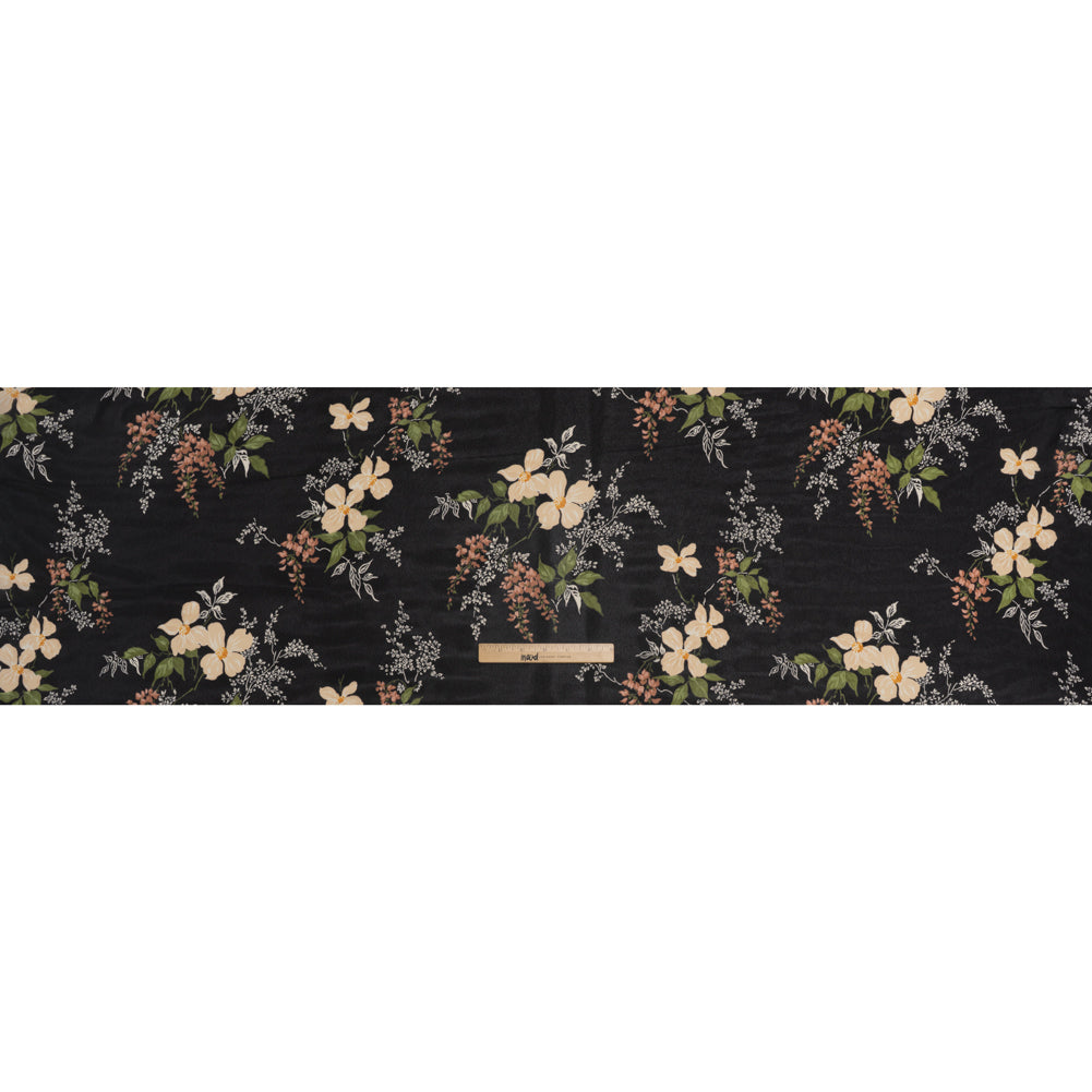 Viscose Georgette Print by The Reformation - Light Pastel Orange, Dusty Rose Pink and Black Floral - Deadstock - Full Viscose Georgette Print by The Reformation - Light Pastel Orange, Dusty Rose Pink and Black Floral - Deadstock - Full