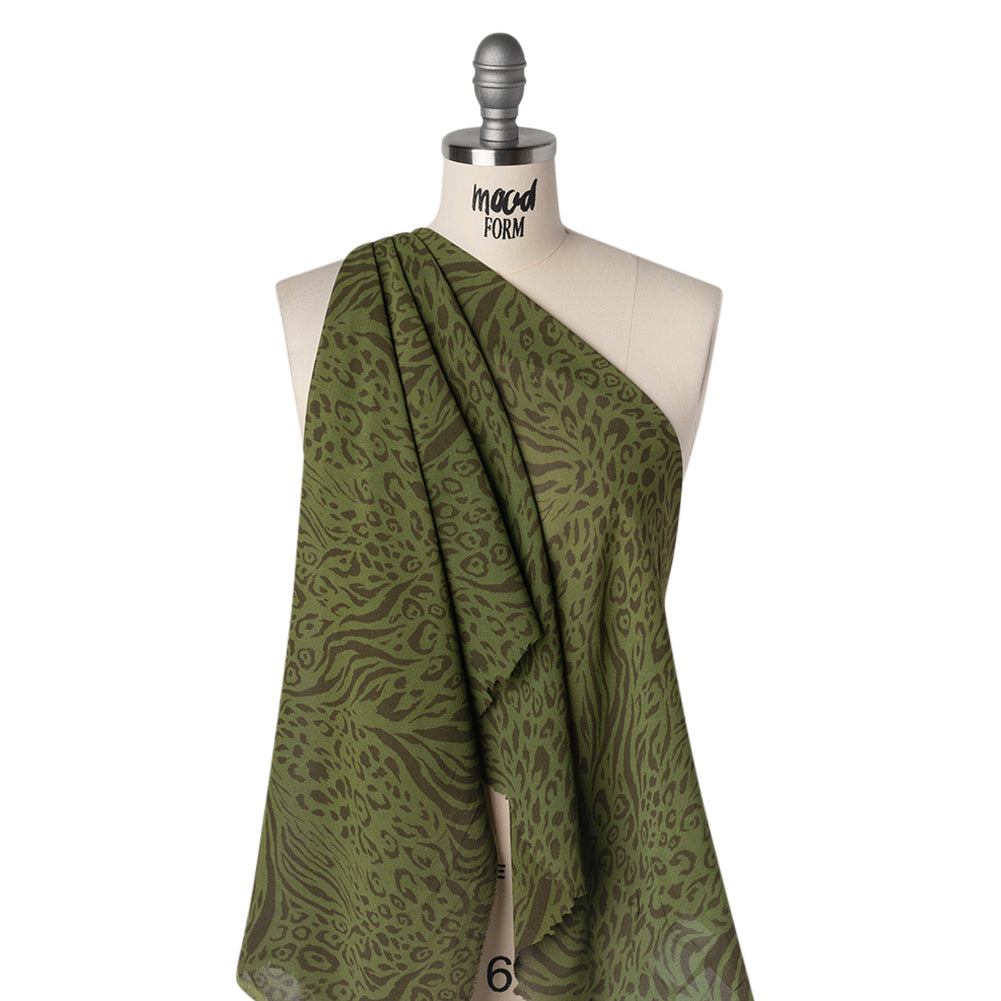 Viscose Georgette Print by The Reformation - Espresso Brown and Jungle Green Abstract Leopard Spots and Zebra Stripes - Deadstock - Drape Viscose Georgette Print by The Reformation - Espresso Brown and Jungle Green Abstract Leopard Spots and Zebra Stripes - Deadstock - Drape