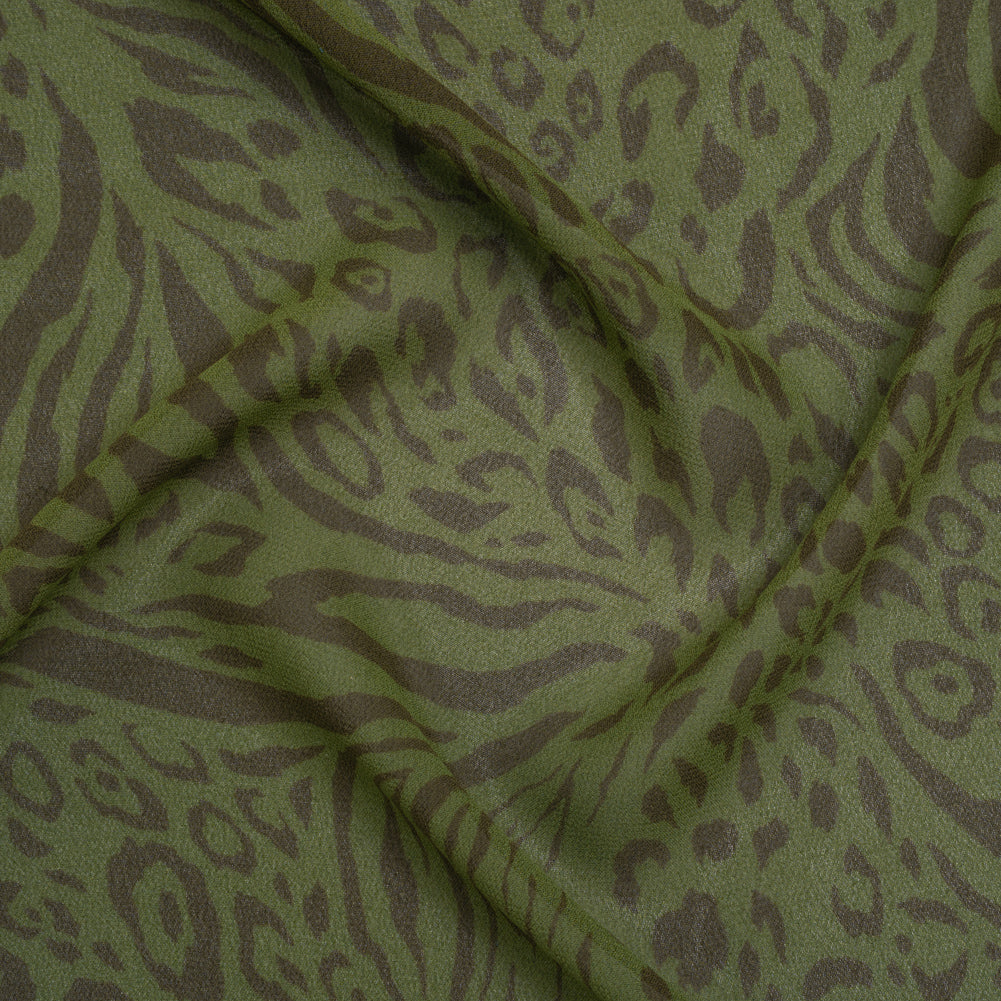 Viscose Georgette Print by The Reformation - Espresso Brown and Jungle Green Abstract Leopard Spots and Zebra Stripes - Deadstock Viscose Georgette Print by The Reformation - Espresso Brown and Jungle Green Abstract Leopard Spots and Zebra Stripes - Deadstock
