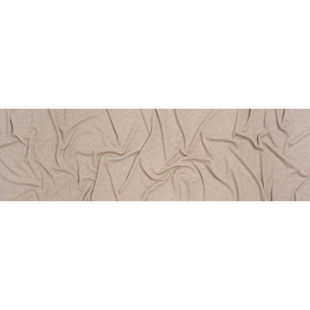 Stretch Tencel Rib Knit - Heathered Wheat Tan - Designer Deadstock - Full Stretch Tencel Rib Knit - Heathered Wheat Tan - Designer Deadstock - Full