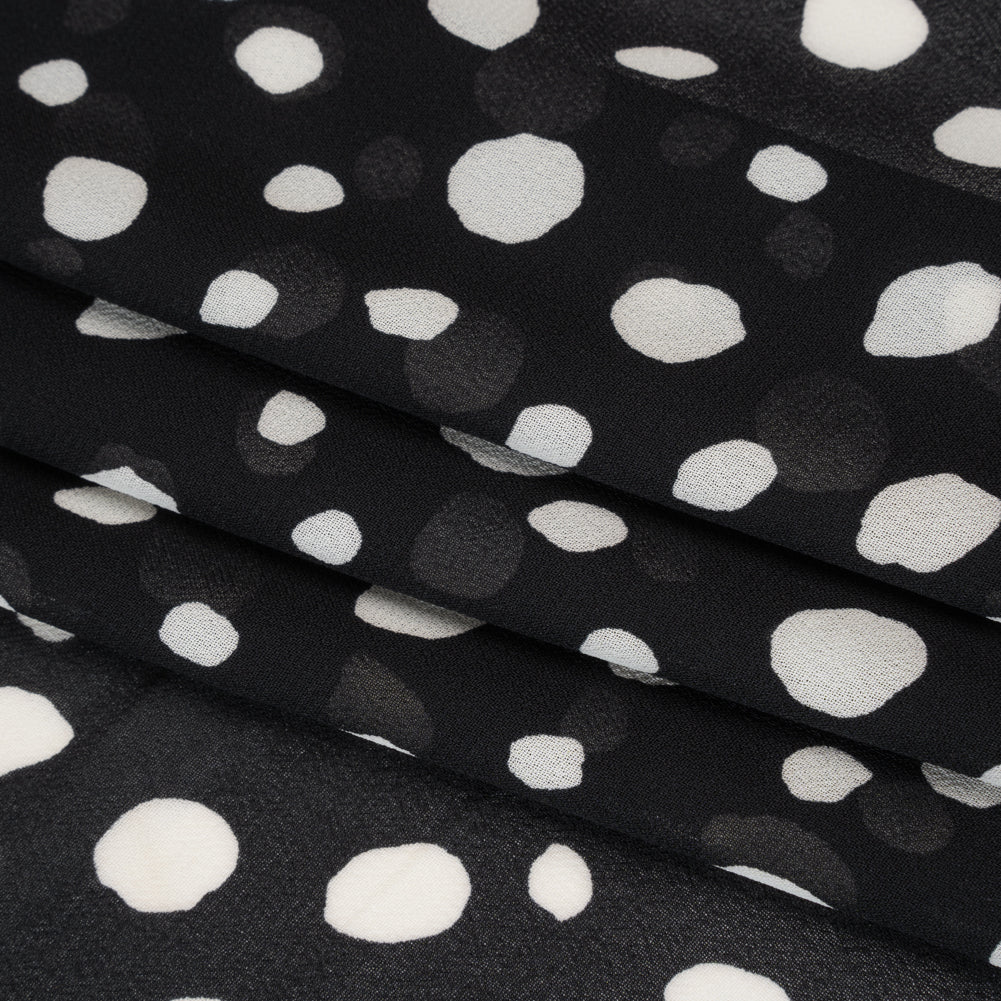 Viscose Georgette Print - Midnight Black and Soft White Uneven Speckled Spots - Designer Deadstock - Folded Viscose Georgette Print - Midnight Black and Soft White Uneven Speckled Spots - Designer Deadstock - Folded