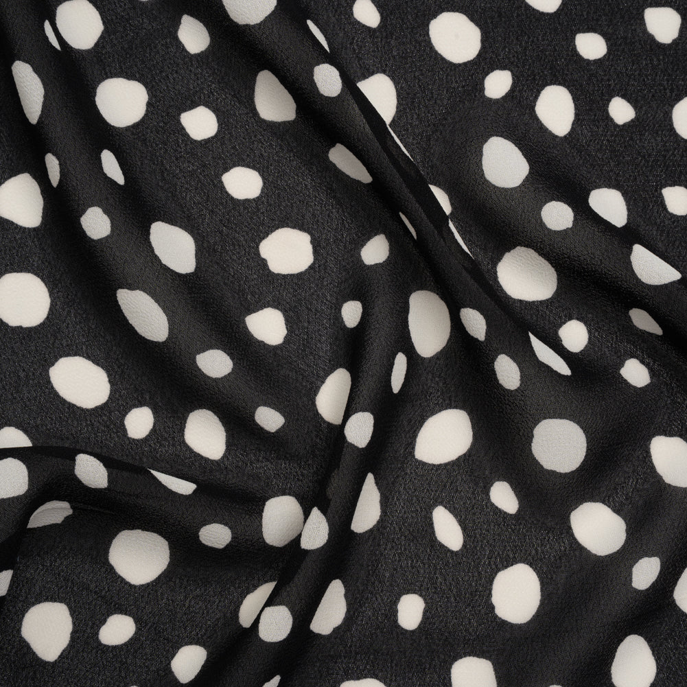 Viscose Georgette Print - Midnight Black and Soft White Uneven Speckled Spots - Designer Deadstock Viscose Georgette Print - Midnight Black and Soft White Uneven Speckled Spots - Designer Deadstock