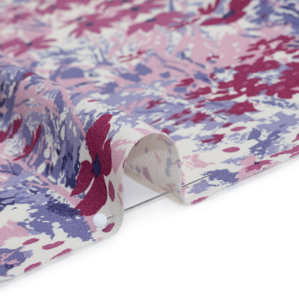 Sustainable Viscose Crepe Print - Blush Pink, Burgundy Red and Lilac Purple Painterly Abstract Floral - Designer Deadstock - Detail Sustainable Viscose Crepe Print - Blush Pink, Burgundy Red and Lilac Purple Painterly Abstract Floral - Designer Deadstock - Detail