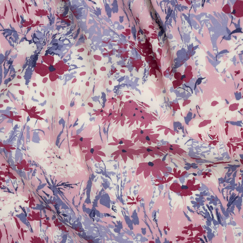 Sustainable Viscose Crepe Print - Blush Pink, Burgundy Red and Lilac Purple Painterly Abstract Floral - Designer Deadstock Sustainable Viscose Crepe Print - Blush Pink, Burgundy Red and Lilac Purple Painterly Abstract Floral - Designer Deadstock