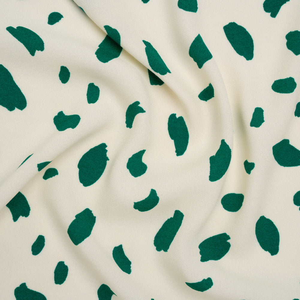 Sustainable Viscose Crepe Print - Emerald Green and Cream Brushstrokes - Designer Deadstock Sustainable Viscose Crepe Print - Emerald Green and Cream Brushstrokes - Designer Deadstock