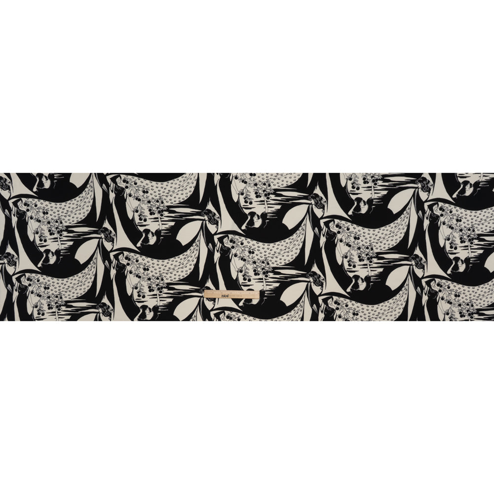 Sustainable Viscose Crepe Print - Black and White Greek Goddess Illustration - Designer Deadstock - Full Sustainable Viscose Crepe Print - Black and White Greek Goddess Illustration - Designer Deadstock - Full