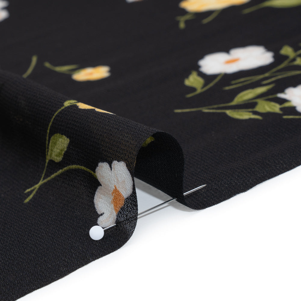 Viscose Georgette Print - Canary Yellow, White and Black Floral - Designer Deadstock - Detail Viscose Georgette Print - Canary Yellow, White and Black Floral - Designer Deadstock - Detail
