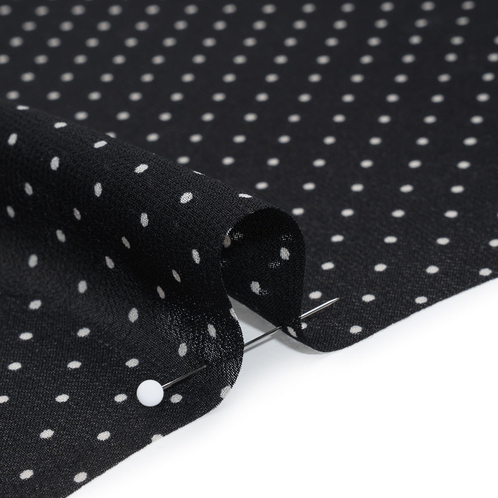 Viscose Georgette Print - Ink Black and Cream Swiss Dots - Designer Deadstock - Detail Viscose Georgette Print - Ink Black and Cream Swiss Dots - Designer Deadstock - Detail