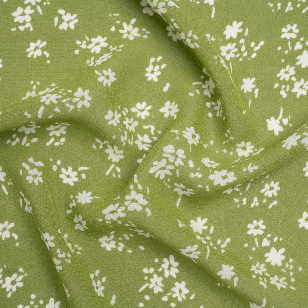 Viscose Georgette Print by The Reformation - Olive Green and White Painterly Abstract Floral - Deadstock Viscose Georgette Print by The Reformation - Olive Green and White Painterly Abstract Floral - Deadstock