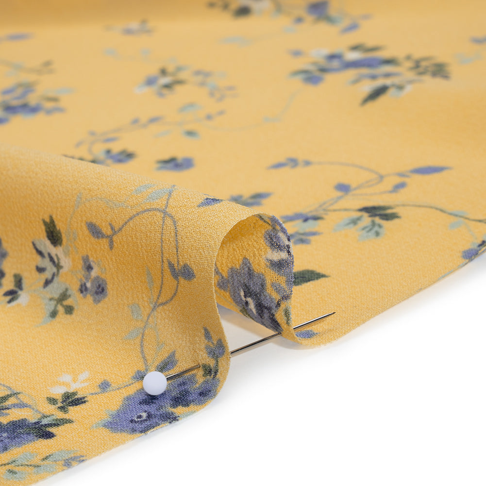 Viscose Georgette Print - Lilac Blue and Sunshine Yellow Floral - Designer Deadstock - Detail Viscose Georgette Print - Lilac Blue and Sunshine Yellow Floral - Designer Deadstock - Detail