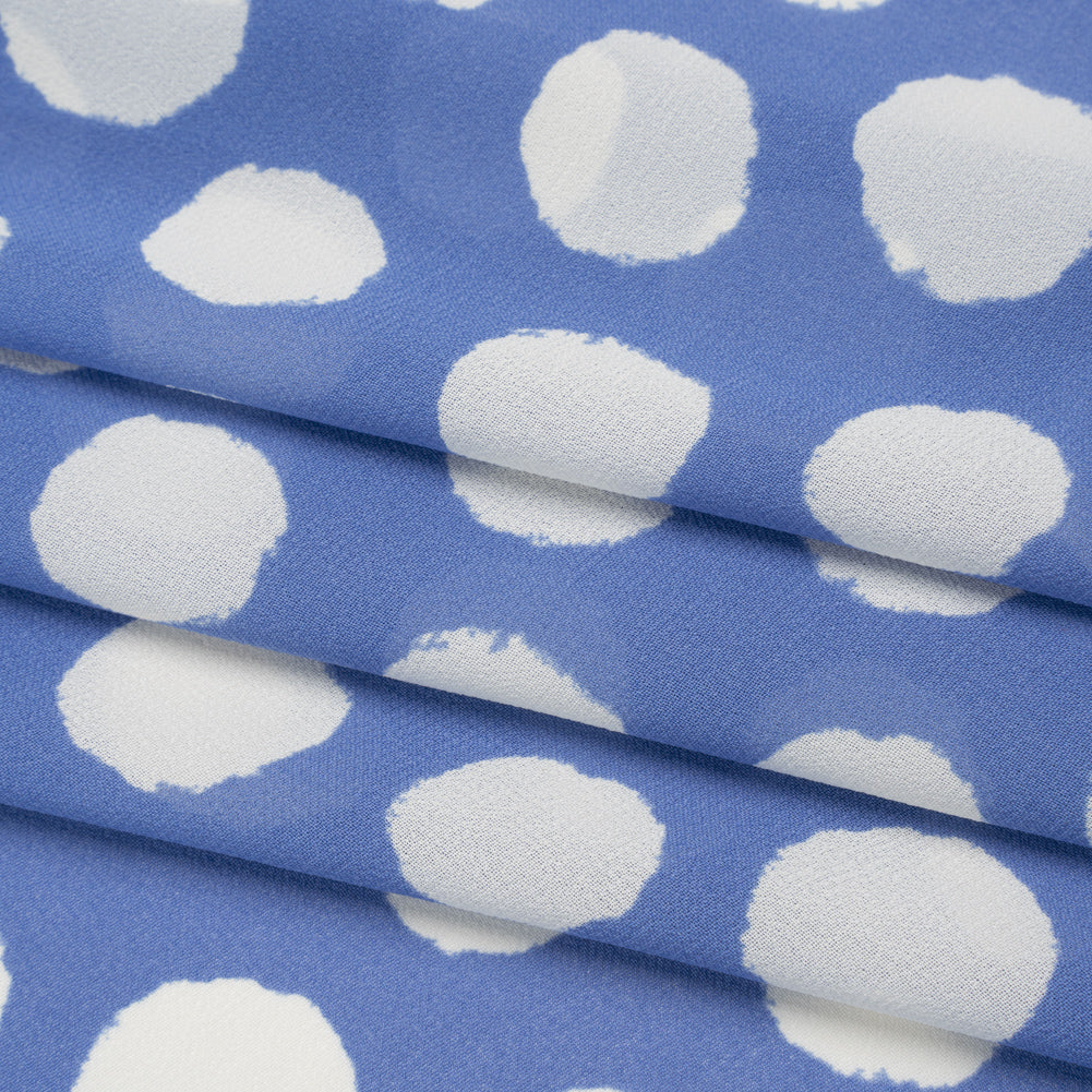 Viscose Georgette Print - Periwinkle Blue and White Uneven Polka Dots - Designer Deadstock - Folded Viscose Georgette Print - Periwinkle Blue and White Uneven Polka Dots - Designer Deadstock - Folded