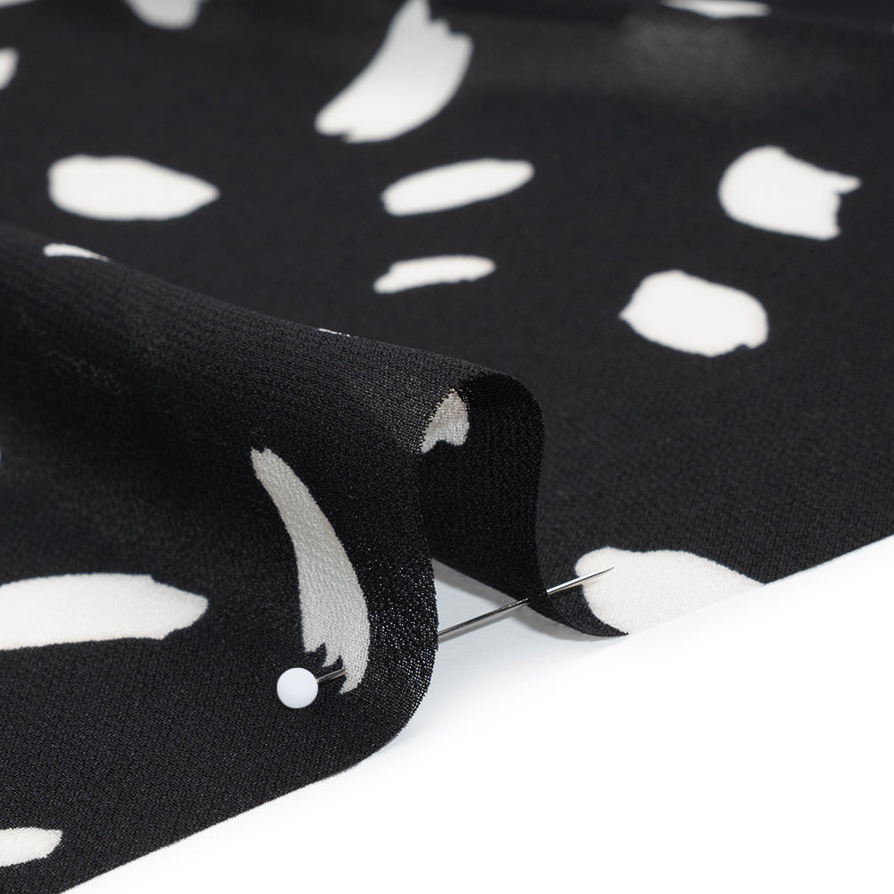 Viscose Georgette Print - Black and Dove White Painterly Brush Strokes - Designer Deadstock - Detail Viscose Georgette Print - Black and Dove White Painterly Brush Strokes - Designer Deadstock - Detail