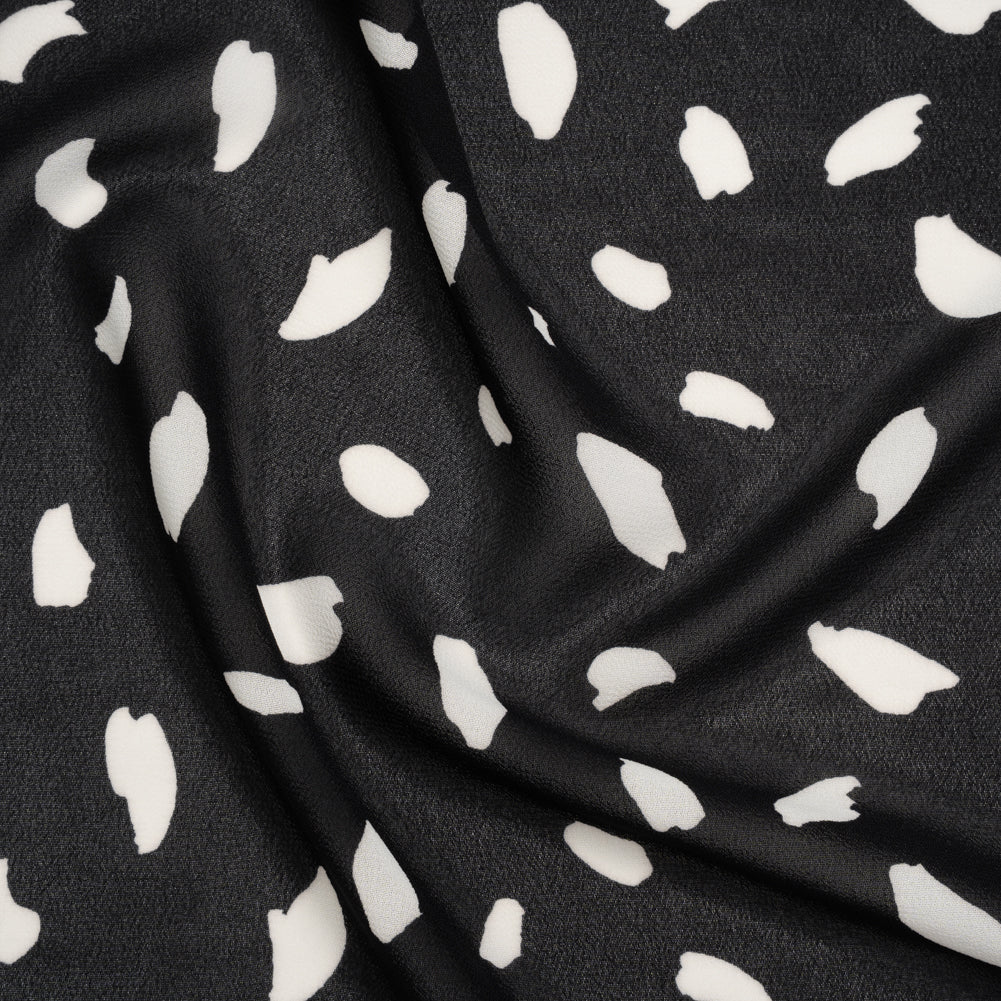 Viscose Georgette Print - Black and Dove White Painterly Brush Strokes - Designer Deadstock Viscose Georgette Print - Black and Dove White Painterly Brush Strokes - Designer Deadstock