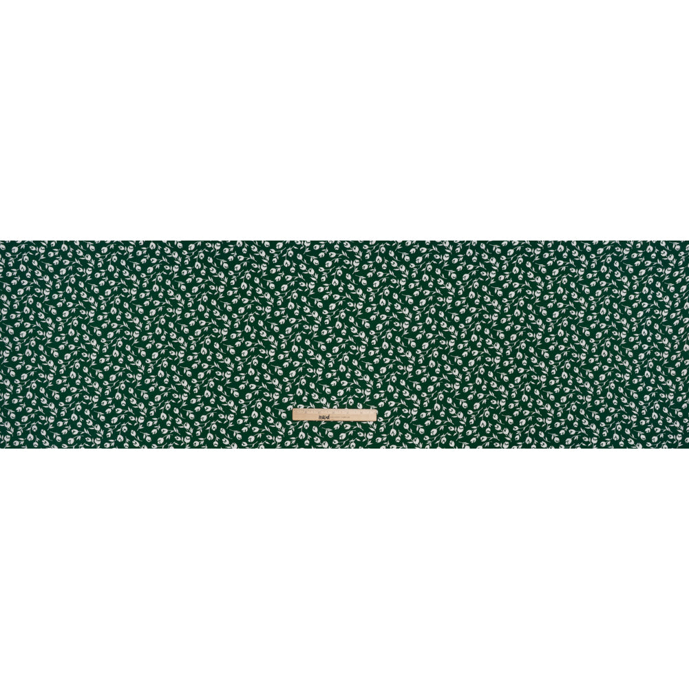 Sustainable Viscose Crepe Print - Forest Green and White Wispy Floral - Designer Deadstock - Full Sustainable Viscose Crepe Print - Forest Green and White Wispy Floral - Designer Deadstock - Full