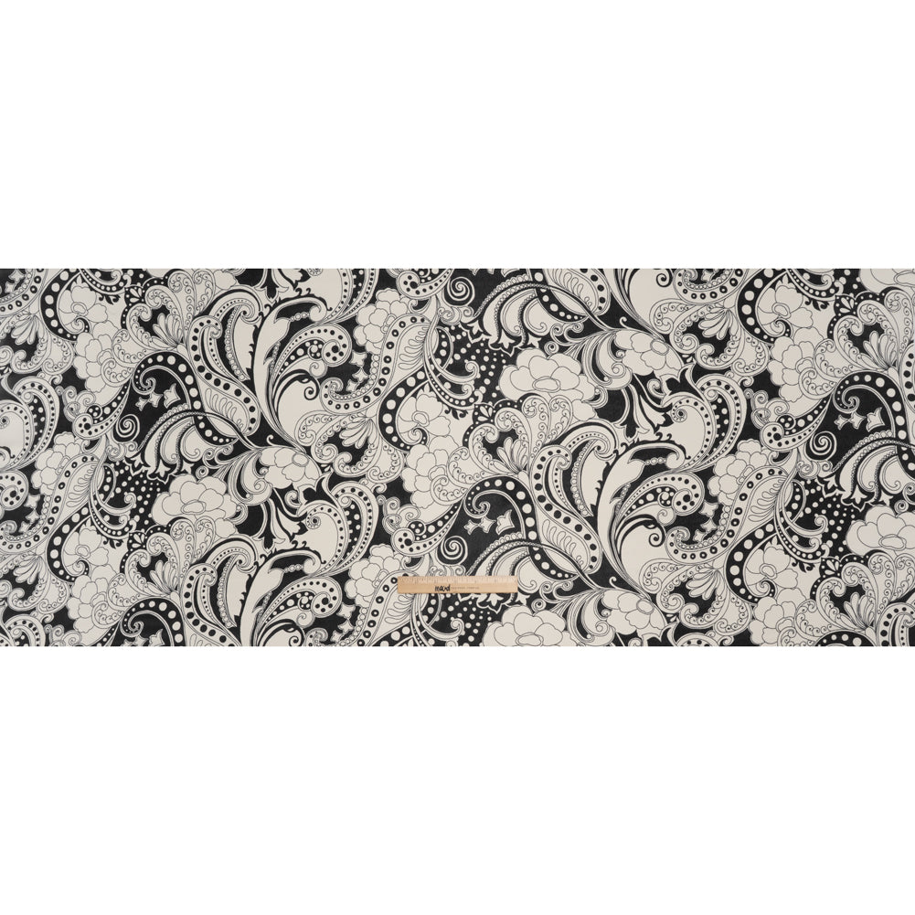 Viscose Georgette Print - Black and Light Cream Abstract Paisley - Designer Deadstock - Full Viscose Georgette Print - Black and Light Cream Abstract Paisley - Designer Deadstock - Full