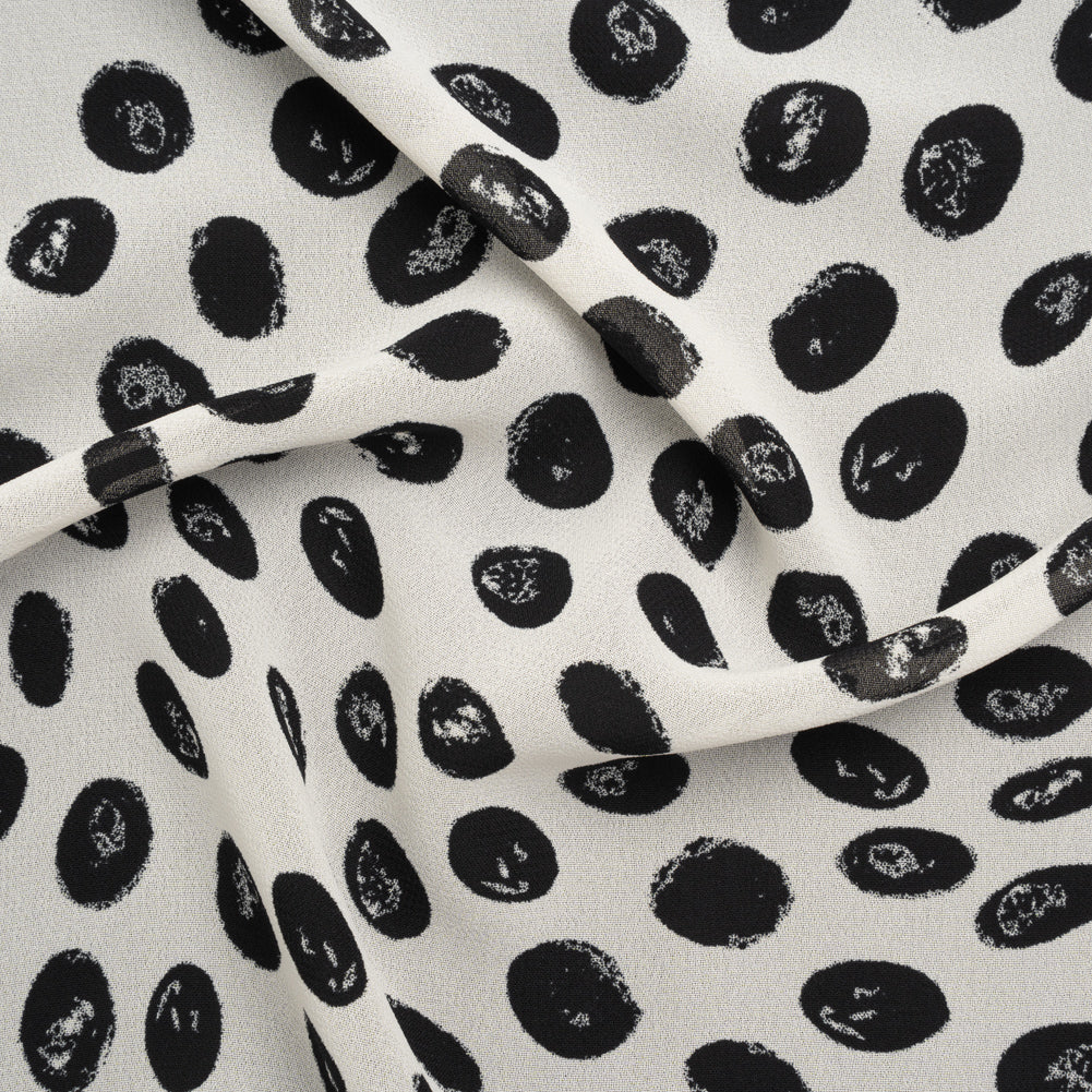 Viscose Georgette Print - Black and Cream Hand-Drawn Spots - Designer Deadstock Viscose Georgette Print - Black and Cream Hand-Drawn Spots - Designer Deadstock